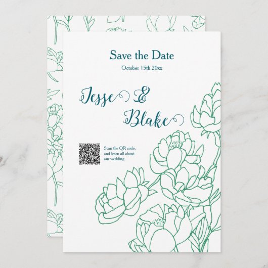 Blume Hochzeit von Roten  Einladung (Vorne/Hinten)