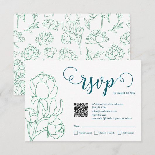 Blume Hochzeit von Roten RSVP Karte (Vorne/Hinten)