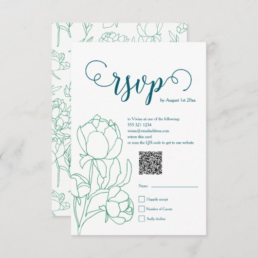 Blume Hochzeit von Roten RSVP Karte (Vorne/Hinten)