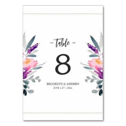 Blume Hochzeiten von Wasserfarben Tischnummern (Vorderseite)