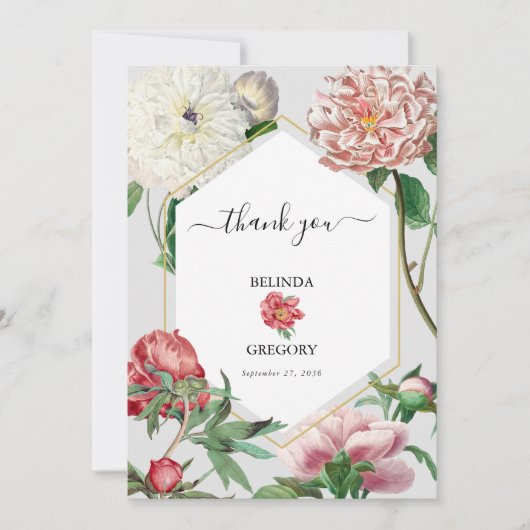 Blume Hochzeiten von Watercolor Pink White Peonies Dankeskarte (Vorderseite)