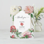 Blume Hochzeiten von Watercolor Pink White Peonies Dankeskarte (Stehend Vorderseite)