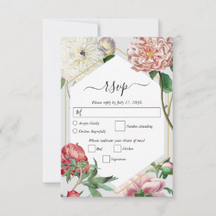 Blume Hochzeiten von Watercolor Pink White Peonies RSVP Karte