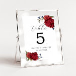 Blume Hochzeitsfeier der Navy Burgundy Peony Tisch Tischnummer<br><div class="desc">Elegante und moderne Hochzeitsstil-Tischnummer mit Aquarell-Illustration der bordeauxroten und marinebonischen Blume mit Grünpflanzen. Ideal für eine Herbst- oder Winterhochzeit.</div>