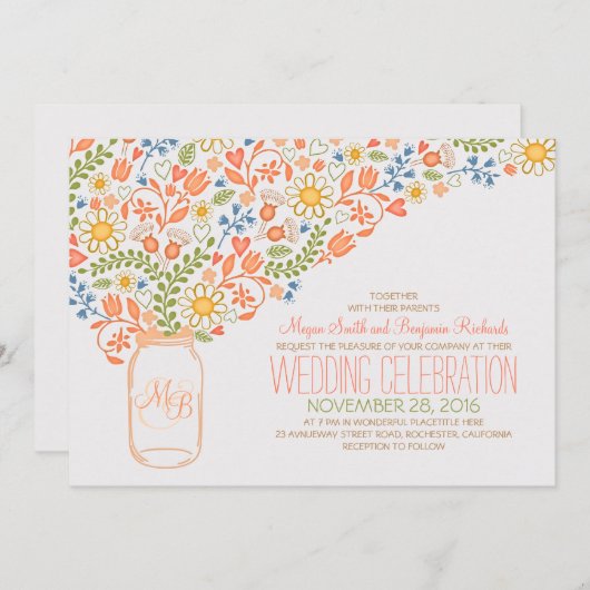 Blume Hochzeitsfeiern Einladung (Vorne/Hinten)