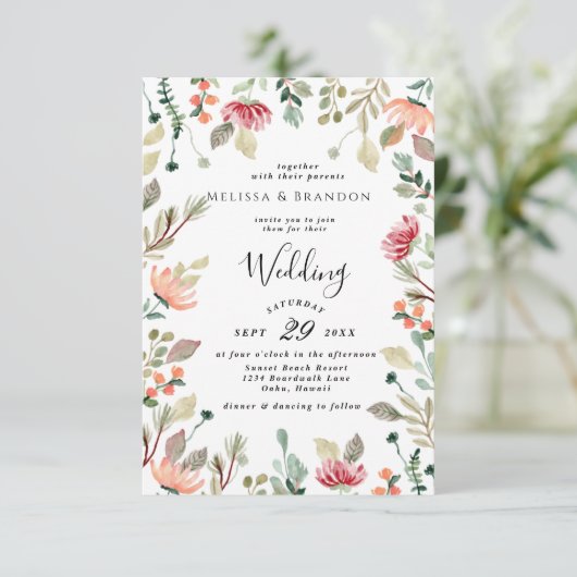 Blume Hochzeitsfeiern Einladung (Stehend Vorderseite)