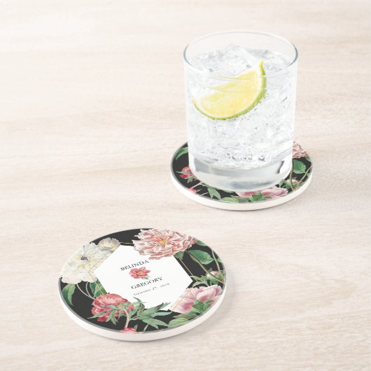 Blume Hochzeitsfeiern in Pink, Wasserfarbe Getränkeuntersetzer (Seite)