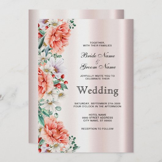 Blume Hochzeitsfeiern mit Wasserfarben Einladung (Vorne/Hinten)