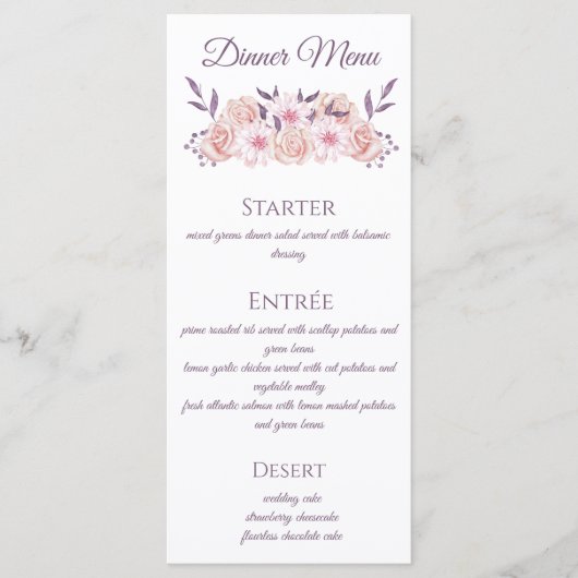 Blume-Hochzeitsmenü: Menükarte (Vorderseite)