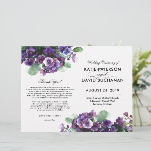 Blume Hochzeitsprogramm für Wasserfarben (Stehend Vorderseite)