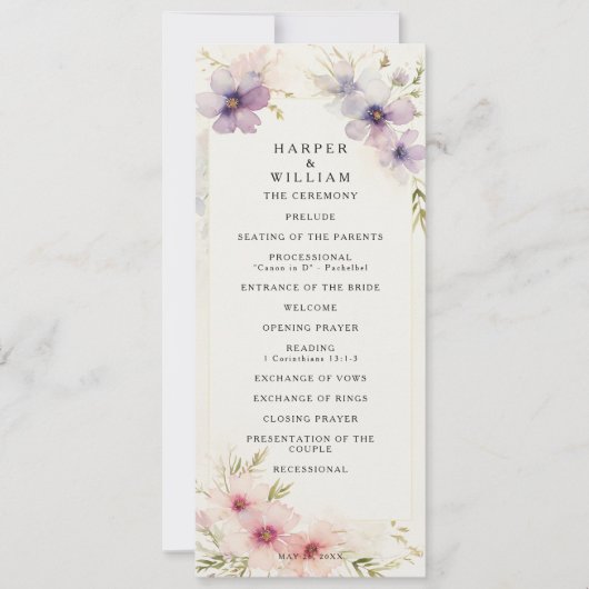 Blume Hochzeitsprogramm für Wasserfarben Einladung (Vorderseite)