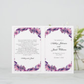 Blume Hochzeitsprogramm. Lila Kirchenfeier (Stehend Vorderseite)