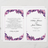 Blume Hochzeitsprogramm. Lila Kirchenfeier (Vorne/Hinten)