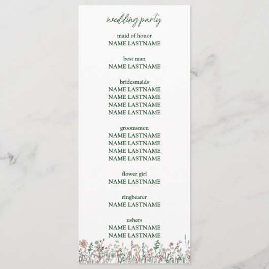 Blume Hochzeitsprogramm Programm (Rückseite)