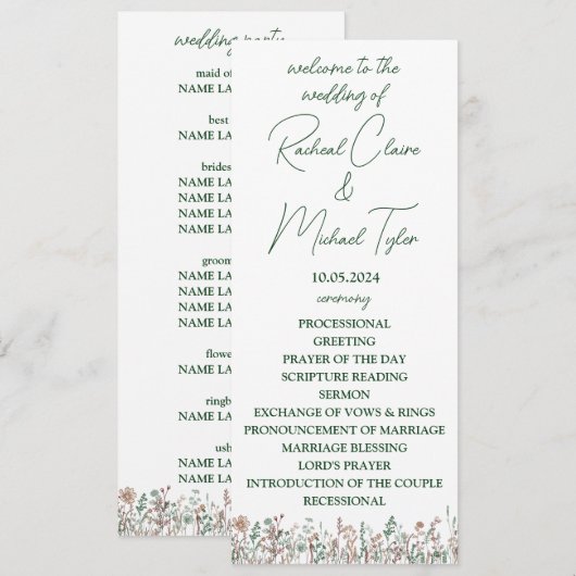 Blume Hochzeitsprogramm Programm (Vorne/Hinten)