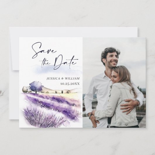Blume-Hochzeitsszittel für Wasserfarben-Lavendel Save The Date (Vorderseite)