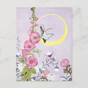 Blume Hollyhock, Dahlia und Balloon Postkarte