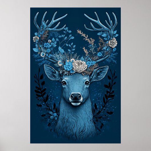 Blume-Horned Deer: Ruhige und farbenfrohe Schönhei Poster (Vorne)
