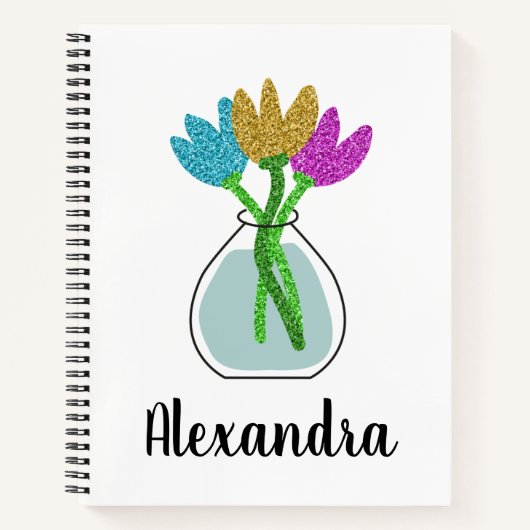 Blume hübscher Glitzer Personalisiert Notizblock (Vorderseite)