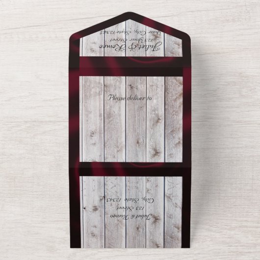 Blume & Hufeisen, Burgund Ribbon All In One Einladung (Außenbereich)