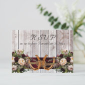 Blume & Hufeisen, Burgund Ribbon RSVP Karte (Stehend Vorderseite)