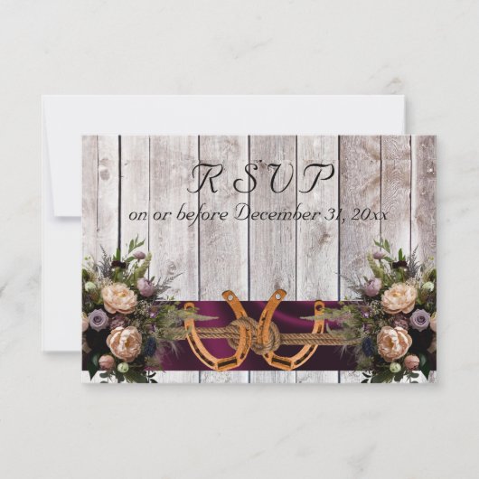 Blume & Hufeisen, Lila Hochzeit RSVP Karte (Vorderseite)