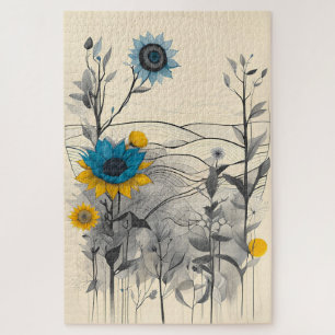 Blume Hügel Landschaft Pflanze zeichnend Kunst Puzzle