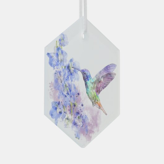 Blume Hummingbird Bird Ornament Aus Glas (Vorderseite Rechts)