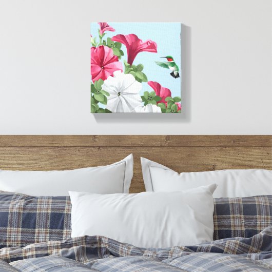 Blume Hummingbird und Petunia Leinwanddruck (Insitu (Schlafzimmer))