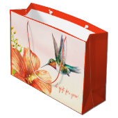 Blume Hummingvogel und Hibiskus Große Geschenktüte (Rückseite Schrägansicht)