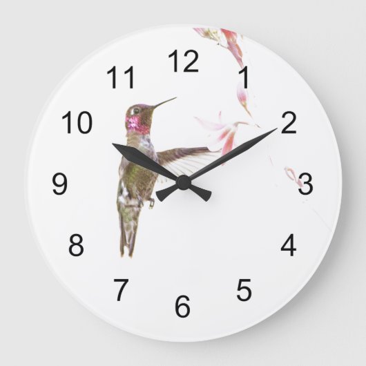 Blume Hummingvogel und Single Große Wanduhr (Vorderseite)