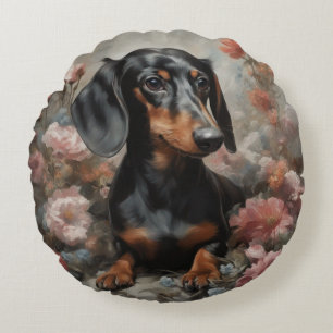 Blume Hunde Zuchtportraits 10 Rundes Kissen