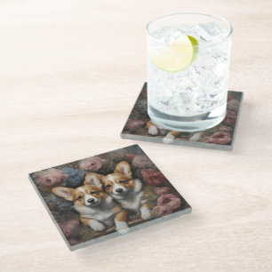 Blume Hunde Zuchtportraits 5 Glasuntersetzer