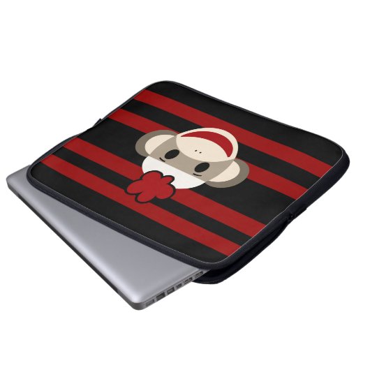 Blume-Hut aus Rot und Schwarz-Streifen Laptopschutzhülle (Vorne Knopf)