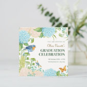Blume Hydrangea Bird Butterfly Abschluss Einladung (Stehend Vorderseite)