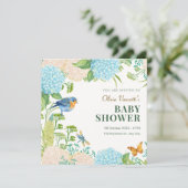Blume Hydrangea Bird Butterfly Babydusche Einladung (Stehend Vorderseite)