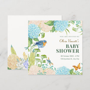 Blume Hydrangea Bird Butterfly Babydusche Einladung