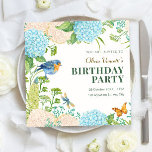 Blume Hydrangea Bird Butterfly Geburtstag Einladung
