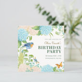 Blume Hydrangea Bird Butterfly Geburtstag Einladung (Stehend Vorderseite)