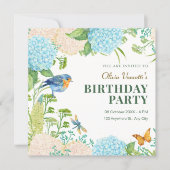 Blume Hydrangea Bird Butterfly Geburtstag Einladung (Vorderseite)