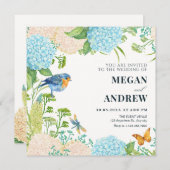 Blume Hydrangea Bird Butterfly Hochzeit Einladung (Vorne/Hinten)