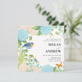 Blume Hydrangea Bird Butterfly Hochzeit Einladung (Stehend Vorderseite)