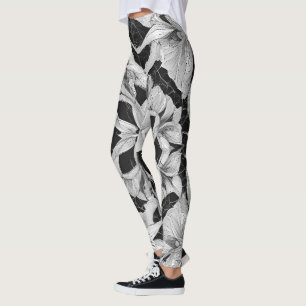 Blume Illustration Design Schwarzweiß Leggings