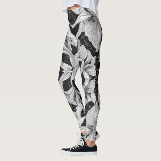 Blume Illustration Design Schwarzweiß Leggings (Links)