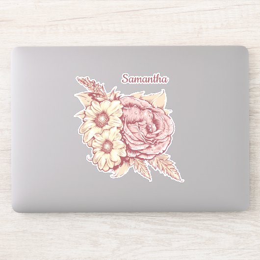 Blume Illustration individuelle Name Aufkleber (Computer)
