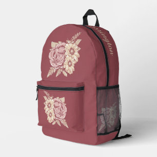 Blume Illustration individuelle Name Bedruckter Rucksack