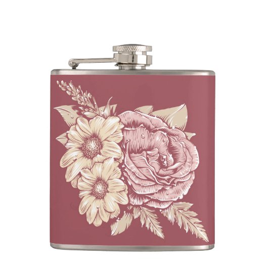 Blume Illustration individuelle Name Flachmann (Vorderseite)