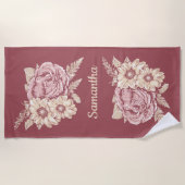Blume Illustration individuelle Name Strandtuch (Vorderseite)