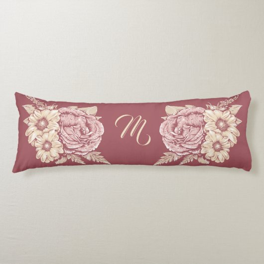 Blume Illustration, kundenspezifisches Monogramm K Seitenschläferkissen (Vorderseite)