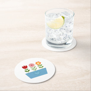 Blume-Illustrationen in einer Leinwand für das bla Runder Pappuntersetzer